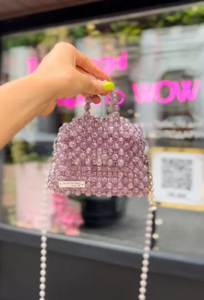 Сумка з кристалів пильно-рожева 3