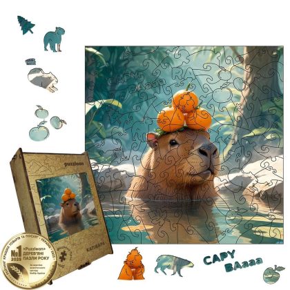 Деревʼяні фігурні пазли А5 крафтова картонна коробка (рандомна картинка)