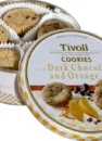 Печиво Tivoli Dark Chocolate & Orange 150 г: відкрита кругла жерстяна банка з печивом у паперових формочках