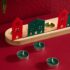 Свічки ароматичні Christmas green: зелені чайні свічки в дерев'яному підсвічнику з будиночками