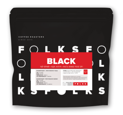 Чай чорний 100 г: чорний пакет Folks із червоною етикеткою Black