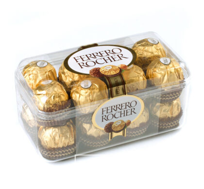 Цукерки «Ferrero Rocher» 200 г: прозора пластикова коробка з цукерками в золотій фользі
