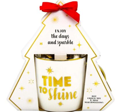Чашка з маршмелоу та набором для какао «Time to shine»: упаковка-ялинка з червоним бантом