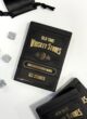 Каміння для охолодження напоїв «ON THE ROCKS»: дві коробки Whiskey Stones, чорний мішечок і кубики, вид згори