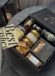 Бокс SWEET VIBES: чорна коробка з Jack Daniel's, банками горіхів, шоколадом SPELL і лимонадом, листівка Best wishes