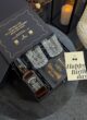 Бокс WHISKEY TIME: відкрита коробка під кутом зі свічкою у ліхтарі та листівкою Happy Birthday