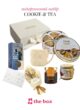 Склад подарункового набору COOKIE & TEA: коробка THE BOX, печиво Tivoli, чай Earl Grey, чашка, карамель і букет