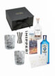 Бокс GIN MOMENT: чорна коробка The Box і склад окремо, Bombay Sapphire, пляшка Snippers, склянки, джигер