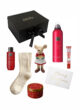 Бокс MOUSE GIFTS: коробка The Box, мишка, шкарпетки, Rituals, свічка й листівка Merry Christmas на білому тлі