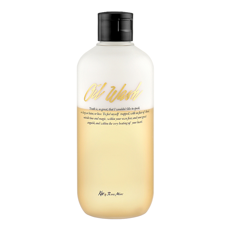 Гель для душу Kiss by Rosemine Oil Wash Glamour Fantasy 300 мл: пляшка з золотистим гелем і чорною кришкою