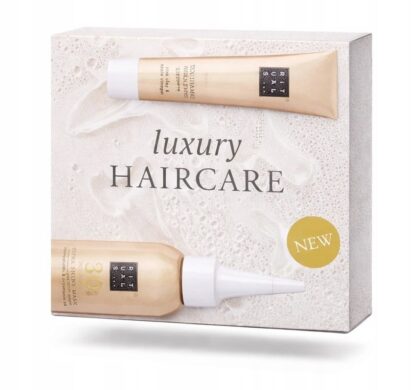 Набір для волосся Rituals «Luxury Haircare»: біла коробка з тюбиком і флаконом, позначка NEW